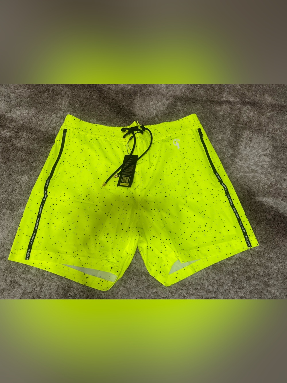 Tucann mens premuim swim shorts speckle fluro 5"